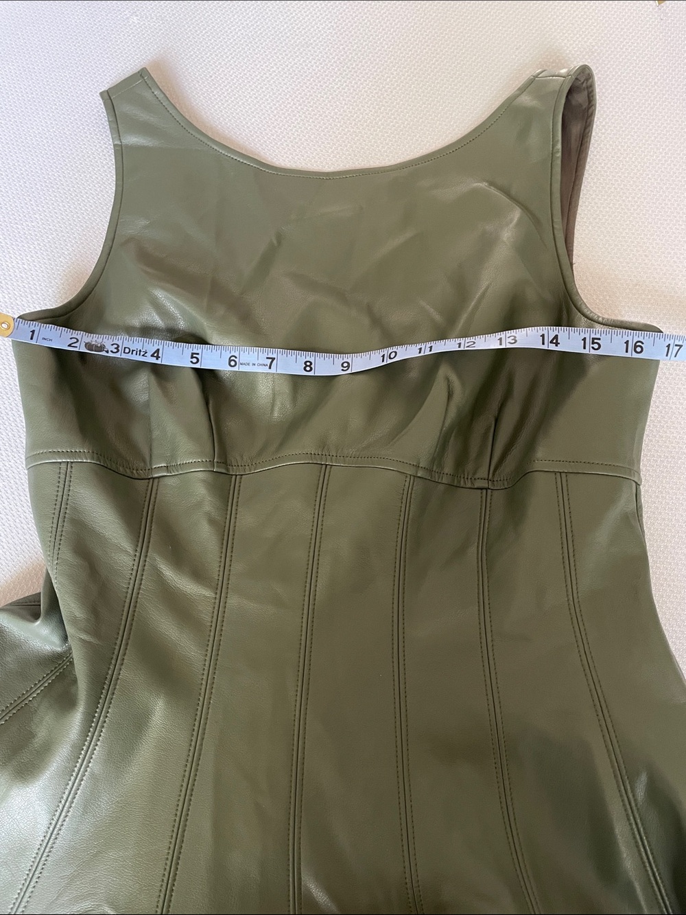 Anthropologie Green A-Line Faux Leather Sleeveless Midi Dress Size Large - Picture 8 of 13